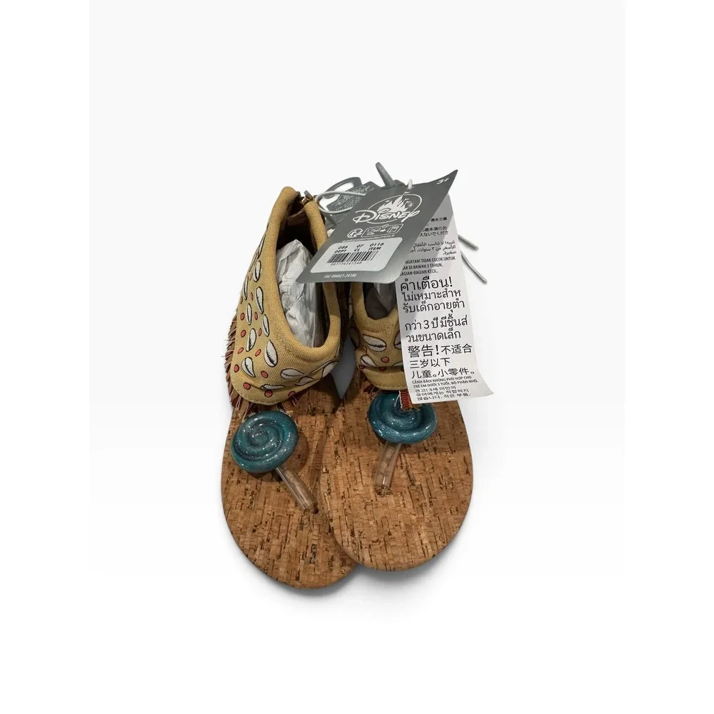Disney Moana Kids Sandals Tan Shell Print Heart of Te Fiti Fringe US 11/12 NEW